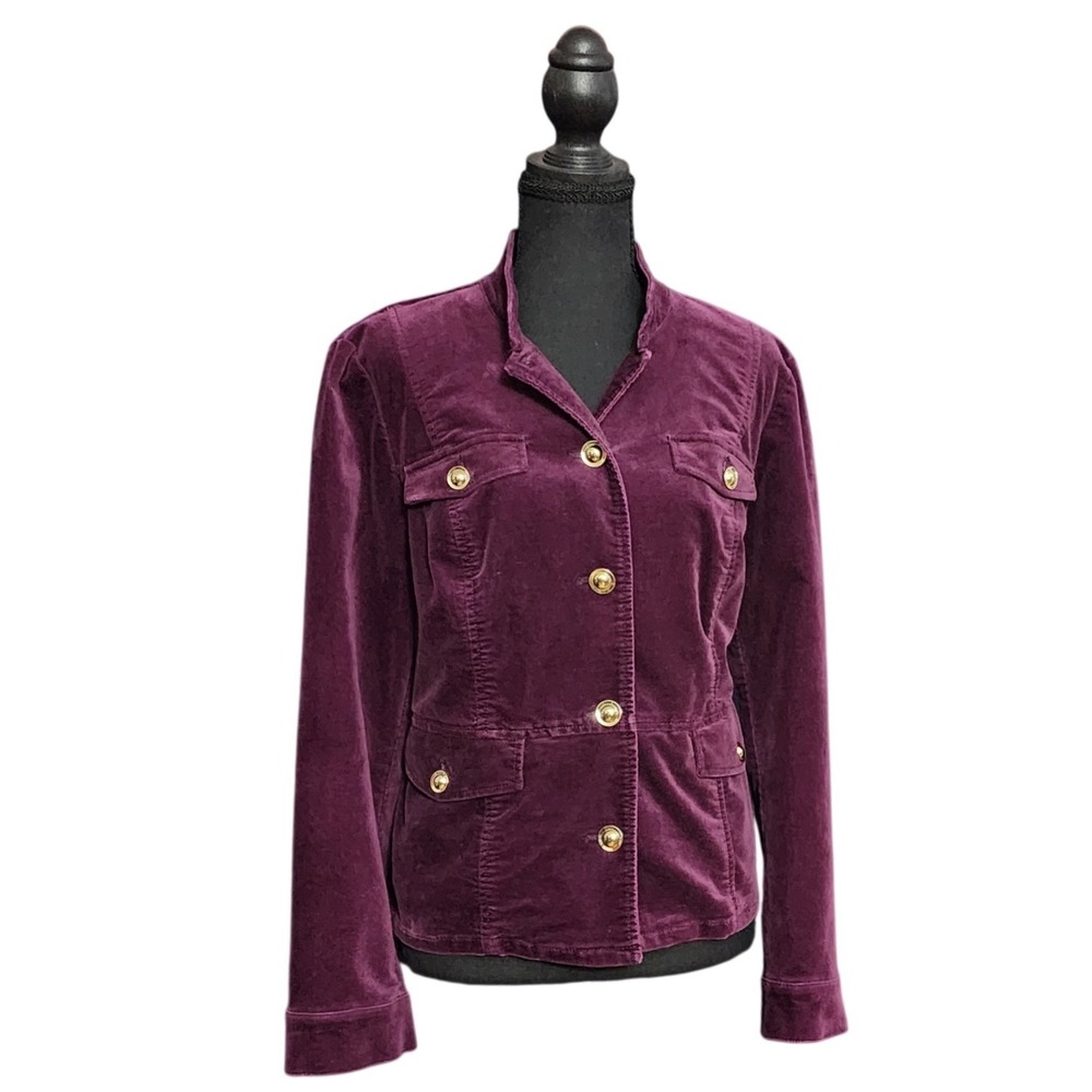 Chico's Womens Velvet Academia Jacket Purple Tailored Military Inspired Size 1